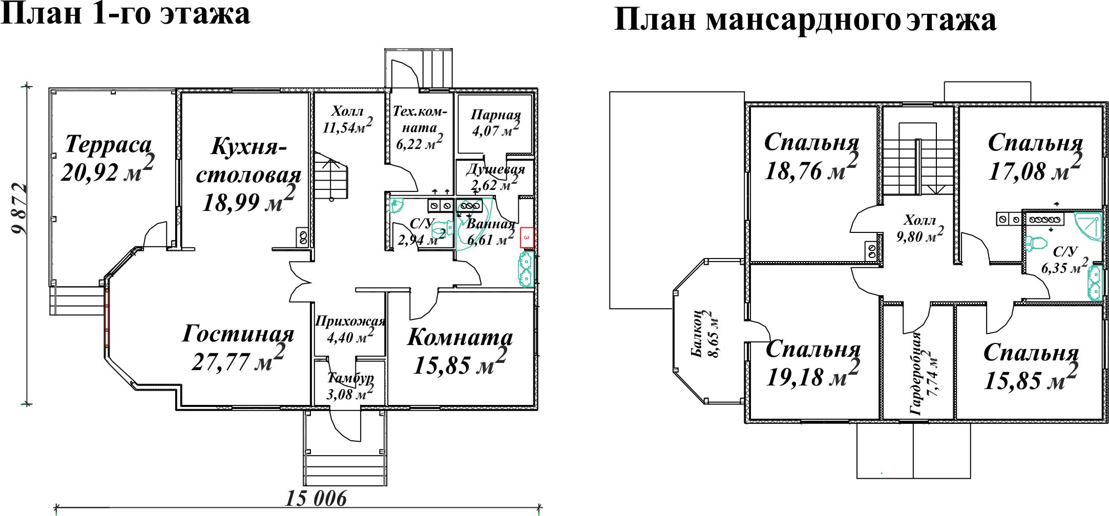 Схема планировки дома 2 этажа с мансардой